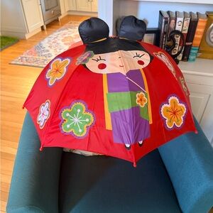 Cute Red Kokeshi Doll Kids Umbrella